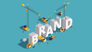 Illustration of the word brand being built